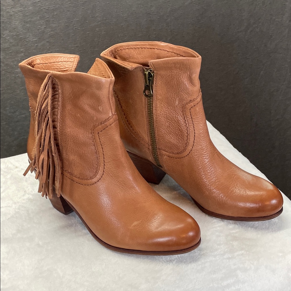 Sam Edelman Tan Ankle Booties with Fringe